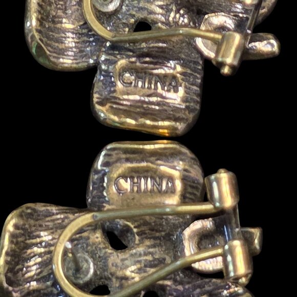 Heidi Daus Clover Clip-On Earrings W/ Crystal Accents Gold Tone Green & Clear Rh - Picture 4 of 6